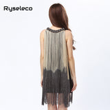 Lady Tank Ombre Draping Costume Metal Chain Neck Gradient Tassel Dresses Women Clothing 1920s Flapper Swing Fringe Mini Vestido - Hobbyvillage