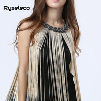 Lady Tank Ombre Draping Costume Metal Chain Neck Gradient Tassel Dresses Women Clothing 1920s Flapper Swing Fringe Mini Vestido - Hobbyvillage
