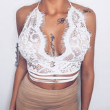 Women Cross Bandage Lace Crop Tops Sexy Spaghetti Strap Sheer Lace Bra Tops Boho Summer Unpadded See Through Camis Tank Tops - Hobbyvillage