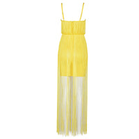 Seamyla 2018 New Fashion Fringe Dress Women Tassel Bodycon Bandage Dresses Sexy Summer Yellow Black Celebrity Party Long Dress - Hobbyvillage