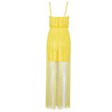 Seamyla 2018 New Fashion Fringe Dress Women Tassel Bodycon Bandage Dresses Sexy Summer Yellow Black Celebrity Party Long Dress - Hobbyvillage