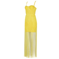 Seamyla 2018 New Fashion Fringe Dress Women Tassel Bodycon Bandage Dresses Sexy Summer Yellow Black Celebrity Party Long Dress - Hobbyvillage