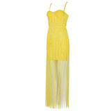 Seamyla 2018 New Fashion Fringe Dress Women Tassel Bodycon Bandage Dresses Sexy Summer Yellow Black Celebrity Party Long Dress - Hobbyvillage