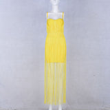 Seamyla 2018 New Fashion Fringe Dress Women Tassel Bodycon Bandage Dresses Sexy Summer Yellow Black Celebrity Party Long Dress - Hobbyvillage