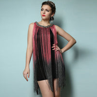 Lady Tank Ombre Draping Costume Metal Chain Neck Gradient Tassel Dresses Women Clothing 1920s Flapper Swing Fringe Mini Vestido - Hobbyvillage
