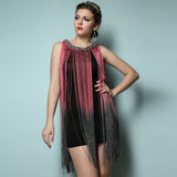Lady Tank Ombre Draping Costume Metal Chain Neck Gradient Tassel Dresses Women Clothing 1920s Flapper Swing Fringe Mini Vestido - Hobbyvillage
