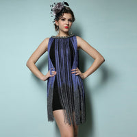 Lady Tank Ombre Draping Costume Metal Chain Neck Gradient Tassel Dresses Women Clothing 1920s Flapper Swing Fringe Mini Vestido - Hobbyvillage
