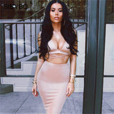 Sibybo Sexy Sparkly Bandage Bodycon Dresses 2018 Halter Deep V Neck Lace Up Crop Top Two Piece Set Summer Party Dresses Vestidos - Hobbyvillage