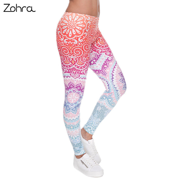Zohra Brands Women Fashion Legging Aztec Round Ombre Printing leggins Slim High Waist  Leggings Woman Pants - Hobbyvillage