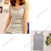 Women Sexy Rhinestone Lace Stunning Based Sleeveless Vest Tank Top Tee T-Shirt Black White Gray Camisole Cami Shirt Slim - Hobbyvillage