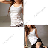 Women Sexy Rhinestone Lace Stunning Based Sleeveless Vest Tank Top Tee T-Shirt Black White Gray Camisole Cami Shirt Slim - Hobbyvillage