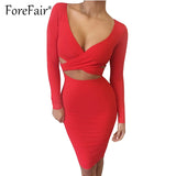 Forefair Sexy Criss Cross Bodycon Dress Women Spring Long Sleeve Night Club Wear Bandage Party Dresses Black Red Blue Vestido - Hobbyvillage