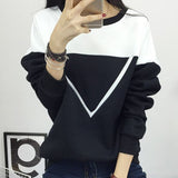 2018 Winter New Fashion Black and White Spell Color Patchwork Hoodies Women V Pattern Pullover Sweatshirt Female Tracksuit M-XXL - Hobbyvillage