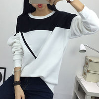 2018 Winter New Fashion Black and White Spell Color Patchwork Hoodies Women V Pattern Pullover Sweatshirt Female Tracksuit M-XXL - Hobbyvillage