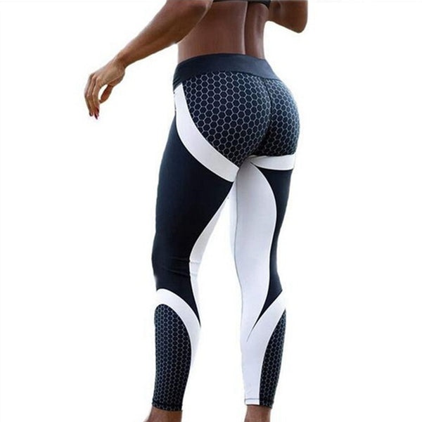 Hayoha Mesh Pattern Print Leggings fitness Leggings For Women Sporting Workout Leggins Elastic Slim Black White Pants - Hobbyvillage