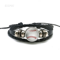 Basketball Charm Leather Bracelet Men Fashion Black weave leather Bracelet Basketball Football Baseball Jewelry Men Gifts - Hobbyvillage