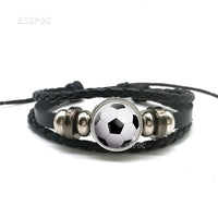 Basketball Charm Leather Bracelet Men Fashion Black weave leather Bracelet Basketball Football Baseball Jewelry Men Gifts - Hobbyvillage