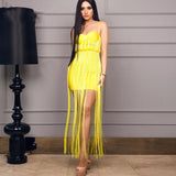 Seamyla 2018 New Fashion Fringe Dress Women Tassel Bodycon Bandage Dresses Sexy Summer Yellow Black Celebrity Party Long Dress - Hobbyvillage